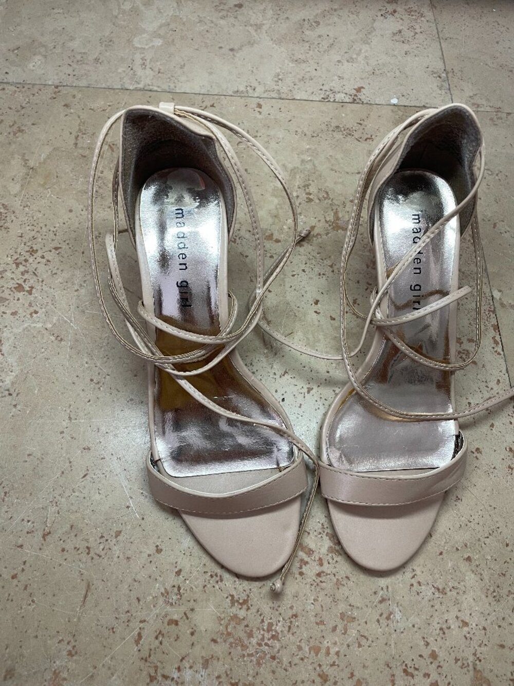 Madden Girl Nude Lace Up Heeled Sandals Strappy Ankle Wrap Size 7